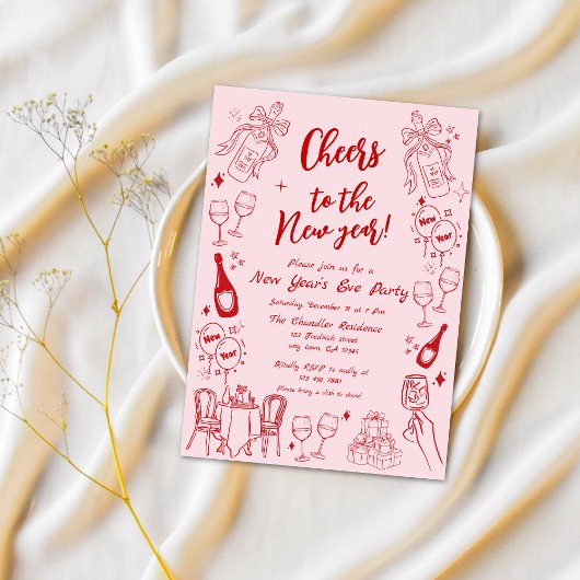 Schattigee rode eigenzinnige oudejaarsavond party kaart