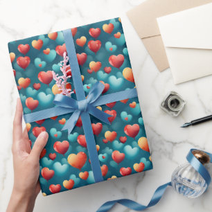 Schattigee rode en blauwe hartballonnen cadeaupapier