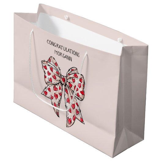 Schattigee rode en blush coquette hart boog groot cadeauzakje (Voorkant Gekanteld)