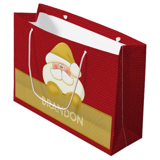 Schattigee rode en gouden Polka Dots en Santa Groot Cadeauzakje (Voorkant Gekanteld)