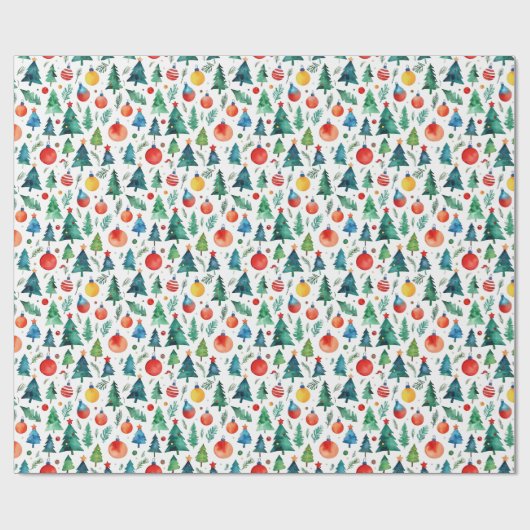 Schattigee rode en groene kerstboom Pine Waterverf Cadeaupapier (Vlak)