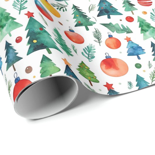 Schattigee rode en groene kerstboom Pine Waterverf Cadeaupapier (Rol Hoek)