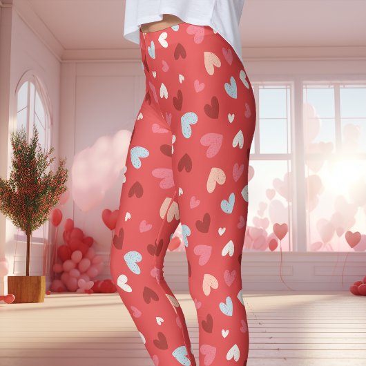 Schattigee rode en roze hartpatroon Valentijnsdag Leggings