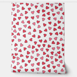 Schattigee rode en roze kleine hartjes met patrone behang
