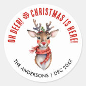 Schattigee rode en witte kerst Rudolph rendieren Ronde Sticker (Voorkant)