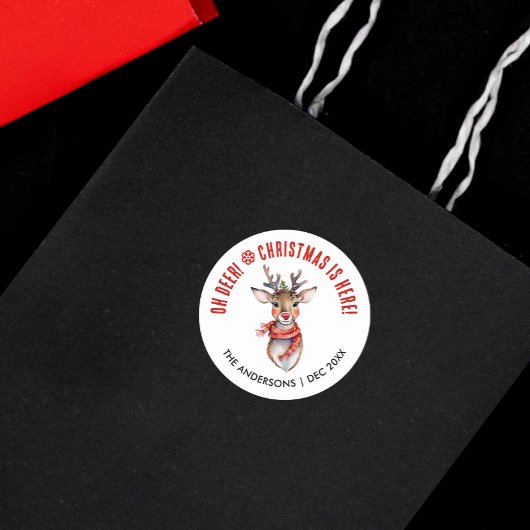 Schattigee rode en witte kerst Rudolph rendieren Ronde Sticker