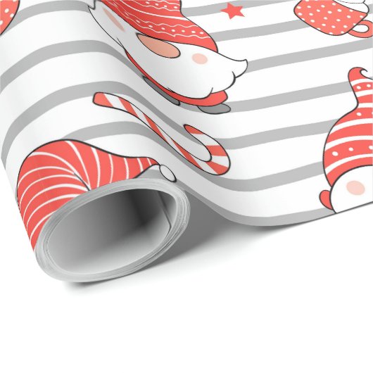 Schattigee rode en witte kerstelf cadeaupapier (Rol Hoek)