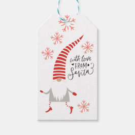 Schattigee rode en witte kerstkabouter en sneeuwvl cadeaulabel