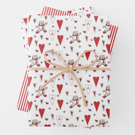 Schattigee rode en witte teddybeer & hart Valentij Inpakpapier Vel (In situ)