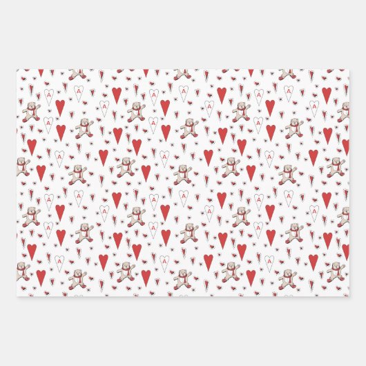 Schattigee rode en witte teddybeer & hart Valentij Inpakpapier Vel (Voorkant)
