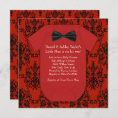 Schattigee rode en zwarte babyjongensdouche kaart (Voorkant / Achterkant)