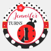 Schattigee rode en zwarte lieveheersbeestje ronde sticker (Voorkant)