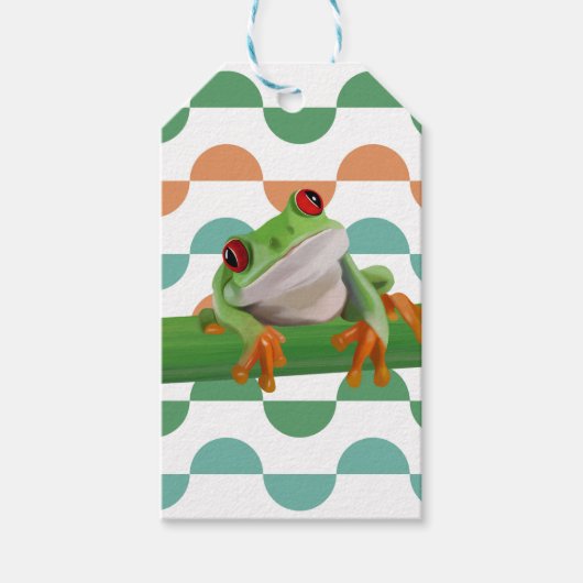 Schattigee rode eyed boomkikker kleurrijke geometr cadeaulabel (Voorkant)