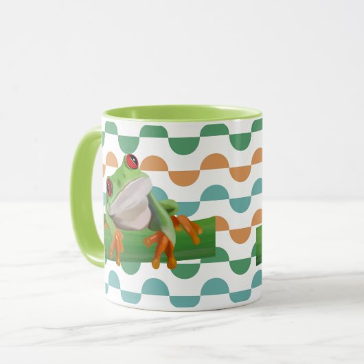 Schattigee rode eyed boomkikker kleurrijke geometr mok (Voorkant links)