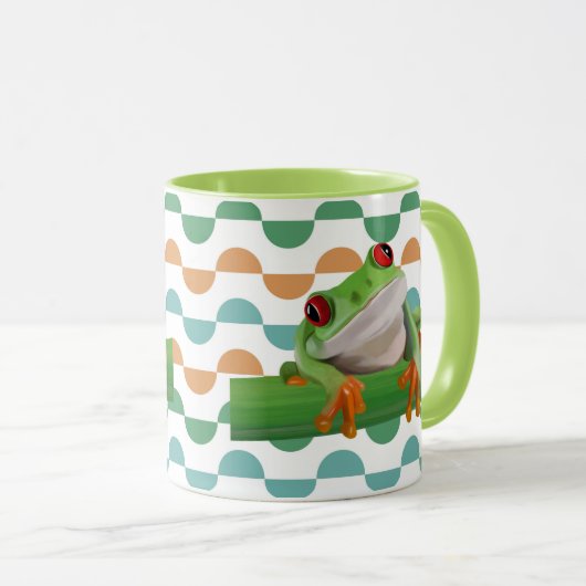 Schattigee rode eyed boomkikker kleurrijke geometr mok (Voorkant rechts)