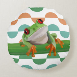 Schattigee rode eyed boomkikker kleurrijke geometr rond kussen
