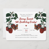 Schattigee rode frambozen bessen fruit 5e verjaard kaart (Voorkant)