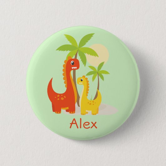 Schattigee Rode Gele Dinosaurus Gepersonaliseerde  Ronde Button 5,7 Cm (Voorkant)