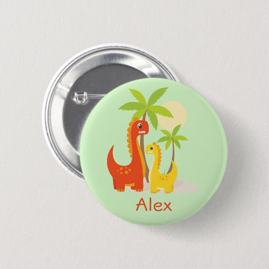 Schattigee Rode Gele Dinosaurus Gepersonaliseerde  Ronde Button 5,7 Cm (Voorkant /achterkant)