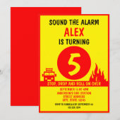 Schattigee Rode & Gele Vector Kinder Firetruck Ver Kaart (Voorkant / Achterkant)