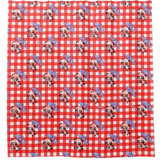 Schattigee rode gingham check ontwerp douchegordijn (Voorkant)