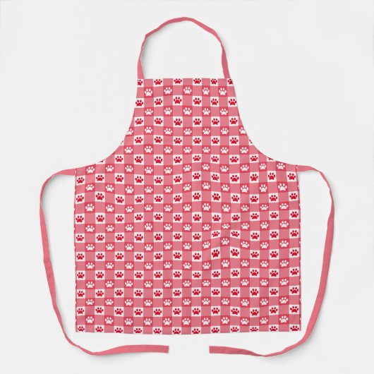 Schattigee rode Gingham met Paw Prints Pattern Schort (Voorkant)