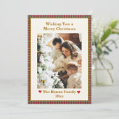 Schattigee Rode Gingham Plaid Custom Photo Christm Feestdagenkaart (Staand voorkant)