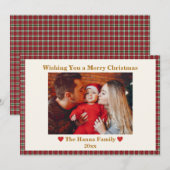 Schattigee Rode Gingham Plaid Custom Photo Christm Feestdagenkaart (Voorkant / Achterkant)