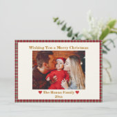 Schattigee Rode Gingham Plaid Custom Photo Christm Feestdagenkaart (Staand voorkant)