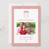 Schattigee Rode Gingham Plaid Monogrammed Kerst Feestdagenkaart (Voorkant)