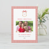 Schattigee Rode Gingham Plaid Monogrammed Kerst Feestdagenkaart (Staand voorkant)