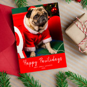 Schattigee Rode & Groene Hond Puppy Foto Happy Paw Feestdagenkaart