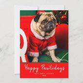 Schattigee Rode & Groene Hond Puppy Foto Happy Paw Feestdagenkaart (Voorkant)