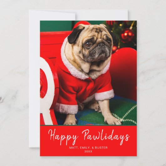 Schattigee Rode & Groene Hond Puppy Foto Happy Paw Feestdagenkaart (Voorkant)