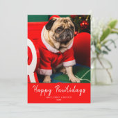 Schattigee Rode & Groene Hond Puppy Foto Happy Paw Feestdagenkaart (Staand voorkant)