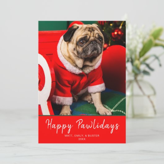 Schattigee Rode & Groene Hond Puppy Foto Happy Paw Feestdagenkaart (Staand voorkant)