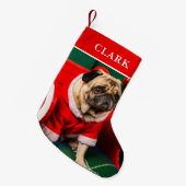 Schattigee Rode & Groene Hond Puppy Pet Fotonaam Kleine Kerstsok (Voorkant (Hangend))