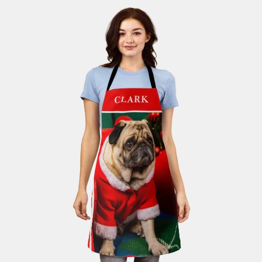 Schattigee Rode & Groene Hond Puppy Pet Fotonaam Schort (Gedragen)