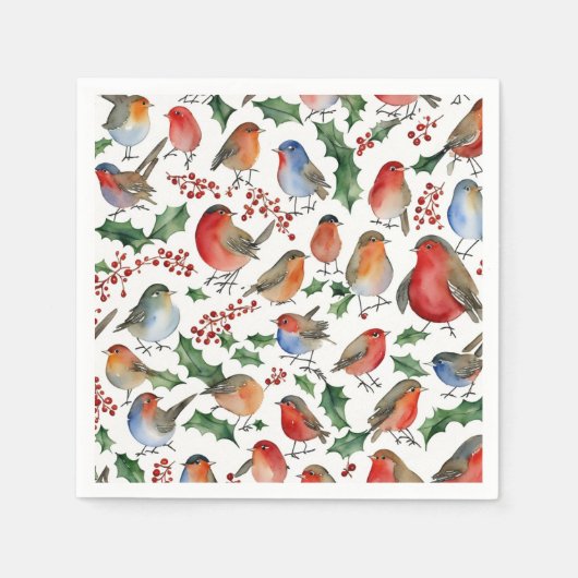 Schattigee rode groene kerst Robin Bird Waterverf Servet (Voorkant)