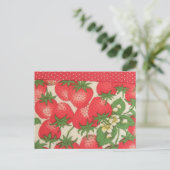 Schattigee rode groene polka stippen aardbeien fru briefkaart (Staand voorkant)