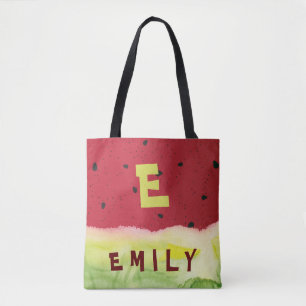 Schattigee Rode Groene Watermeloen Zaden Monogram Tote Bag