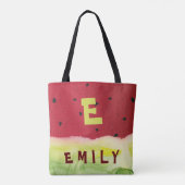 Schattigee Rode Groene Watermeloen Zaden Monogram  Tote Bag (Achterkant)