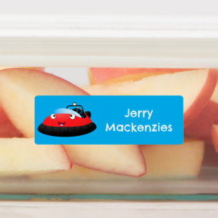 Schattigee rode Happy Hovercraft cartoon gepersona Labels