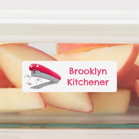 Schattigee rode Happy Stapler cartoon gepersonalis Labels (Aangebracht)