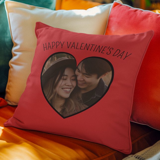 Schattigee rode hart foto met tekst van de Valenti Kussen (Cute Red Heart Photo with Valentine’s Text Throw Pillow)