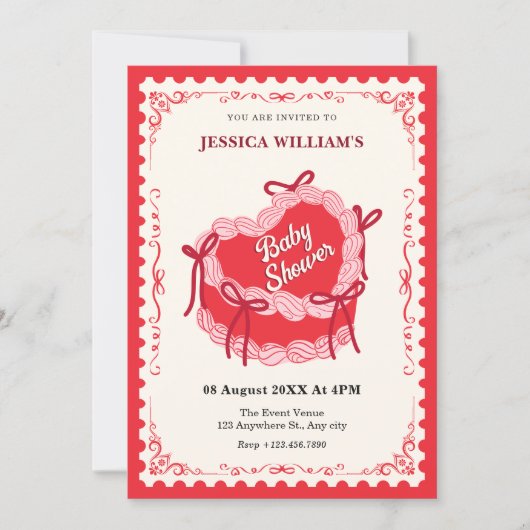 Schattigee rode hart taart boog baby shower kaart (Voorkant)