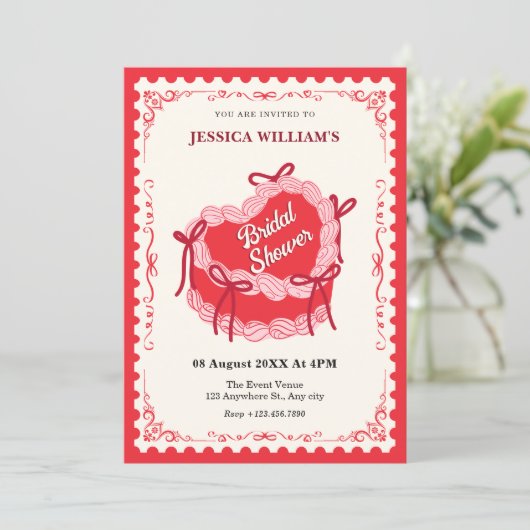 Schattigee rode hart taart boog vrijgezellenfeest kaart (Staand voorkant)