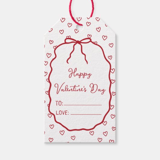 Schattigee Rode Harten & Boog Custom Valentijnsdag Cadeaulabel (Voorkant)