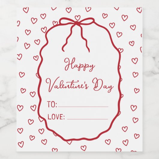 Schattigee Rode Harten & Boog Custom Valentijnsdag Wijn Etiket (Enkel label)