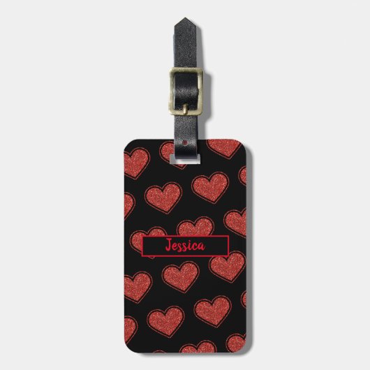 Schattigee Rode Harten Glitter  Bagagelabel (Voorkant verticaal)